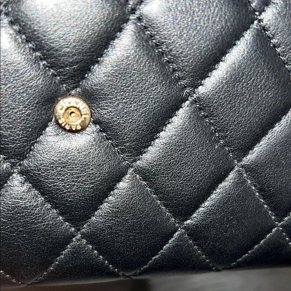 RARE!! Chanel Black and Gold Quilted distressed chain flap wallet